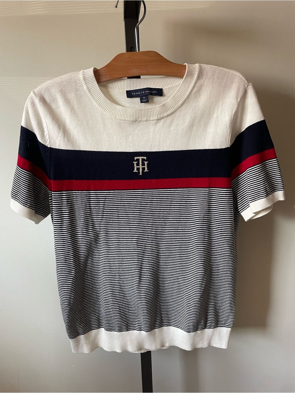 Tommy Hilfiger Short Sleeve Striped Knit Sweater Prep Preppy Nautical